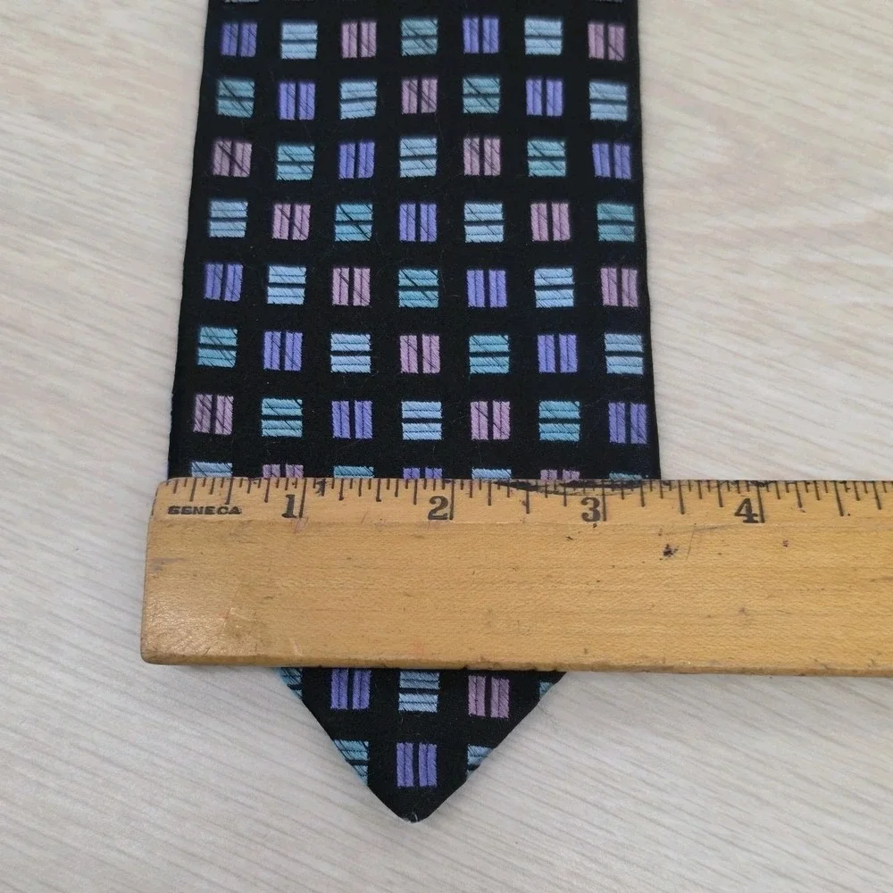 Robert Talbott‎ Mens Necktie Black Geometric Square Pattern Pastel Silk Tie Neat